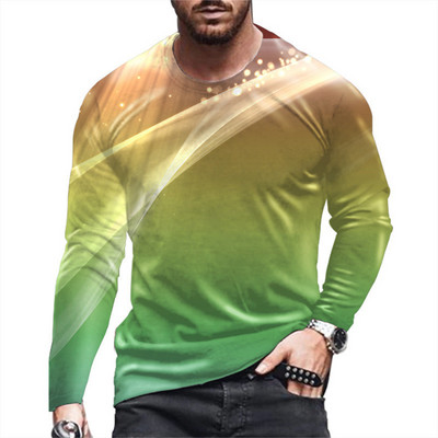 Daily Street T-shirt Large Loose T-shirt Ανδρικά ρούχα Ανδρικά μπλουζάκια με ρίγες Ρετρό 3D εκτύπωση μακρυμάνικο Top Fashion