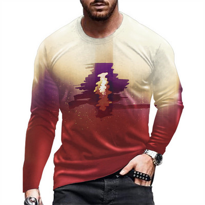 Daily Street T-shirt Large Loose T-shirt Ανδρικά ρούχα Ανδρικά μπλουζάκια με ρίγες Ρετρό 3D εκτύπωση μακρυμάνικο Top Fashion
