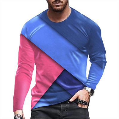 Daily Street T-shirt Large Loose T-shirt Ανδρικά ρούχα Ανδρικά μπλουζάκια με ρίγες Ρετρό 3D εκτύπωση μακρυμάνικο Top Fashion