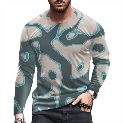 Daily Street T-shirt Large Loose T-shirt Ανδρικά ρούχα Ανδρικά μπλουζάκια με ρίγες Ρετρό 3D εκτύπωση μακρυμάνικο Top Fashion