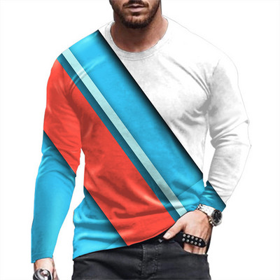 Daily Street T-shirt Large Loose T-shirt Ανδρικά ρούχα Ανδρικά μπλουζάκια με ρίγες Ρετρό 3D εκτύπωση μακρυμάνικο Top Fashion