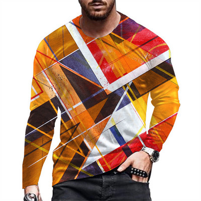 Daily Street T-shirt Large Loose T-shirt Ανδρικά ρούχα Ανδρικά μπλουζάκια με ρίγες Ρετρό 3D εκτύπωση μακρυμάνικο Top Fashion