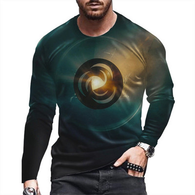 Daily Street T-shirt Large Loose T-shirt Ανδρικά ρούχα Ανδρικά μπλουζάκια με ρίγες Ρετρό 3D εκτύπωση μακρυμάνικο Top Fashion