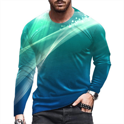Daily Street T-shirt Large Loose T-shirt Ανδρικά ρούχα Ανδρικά μπλουζάκια με ρίγες Ρετρό 3D εκτύπωση μακρυμάνικο Top Fashion