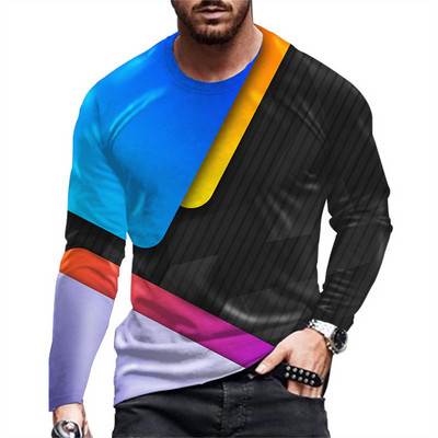 Daily Street T-shirt Large Loose T-shirt Ανδρικά ρούχα Ανδρικά μπλουζάκια με ρίγες Ρετρό 3D εκτύπωση μακρυμάνικο Top Fashion