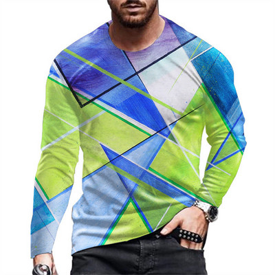 Daily Street T-shirt Large Loose T-shirt Ανδρικά ρούχα Ανδρικά μπλουζάκια με ρίγες Ρετρό 3D εκτύπωση μακρυμάνικο Top Fashion