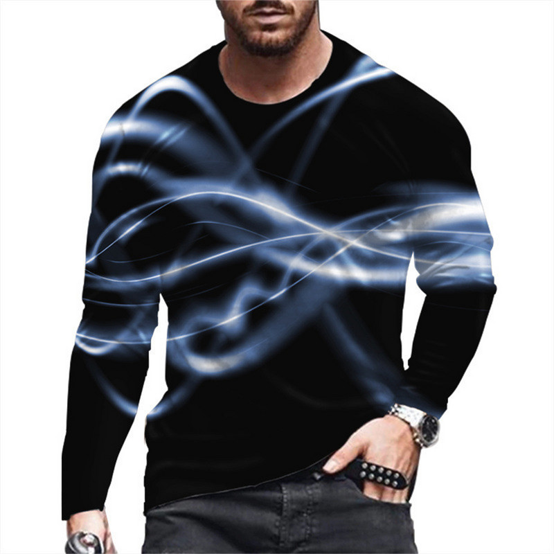 Daily Street T-shirt Large Loose T-shirt Ανδρικά ρούχα Ανδρικά μπλουζάκια με ρίγες Ρετρό 3D εκτύπωση μακρυμάνικο Top Fashion