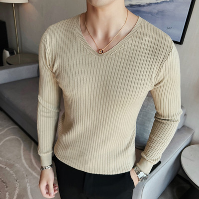 Βασικά πουλόβερ με λαιμόκοψη 4XL με υψηλή ελαστικότητα για άντρες Ρούχα 2023 Απλή, λεπτή εφαρμογή, μακρυμάνικα πλεκτά πουλόβερ Pull Homme