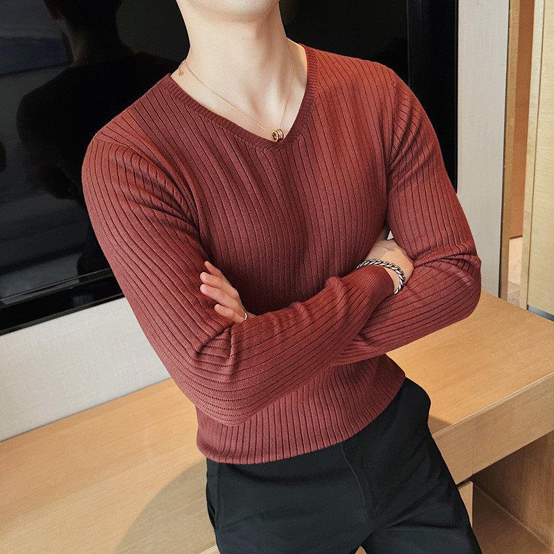 Βασικά πουλόβερ με λαιμόκοψη 4XL με υψηλή ελαστικότητα για άντρες Ρούχα 2023 Απλή, λεπτή εφαρμογή, μακρυμάνικα πλεκτά πουλόβερ Pull Homme