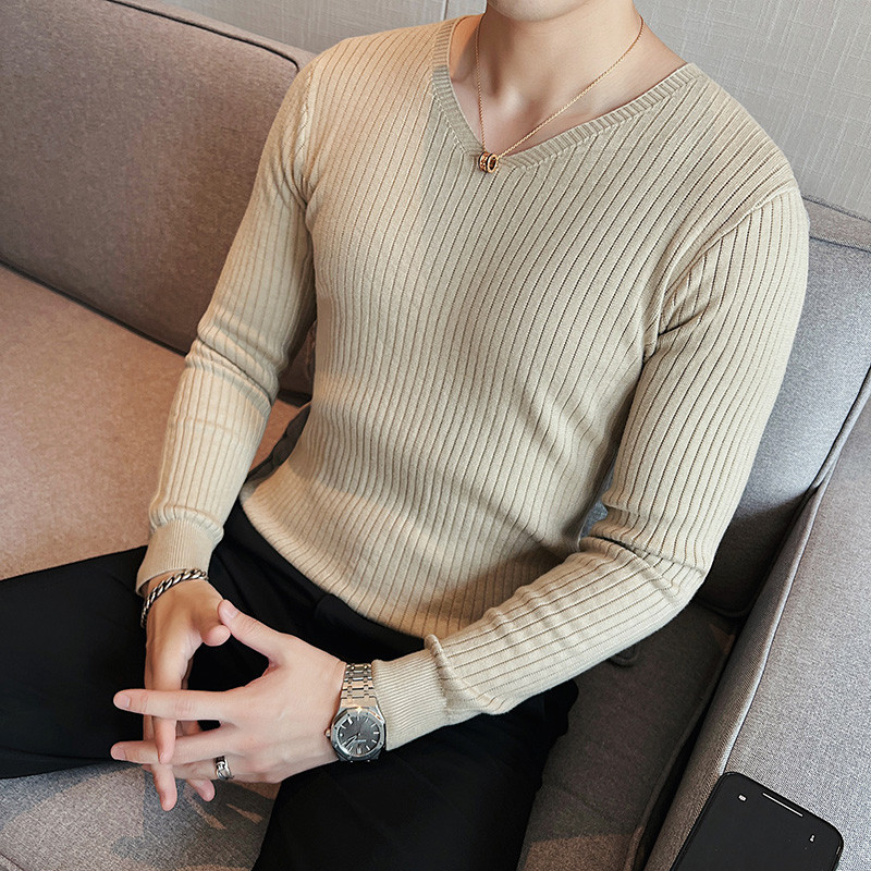 Βασικά πουλόβερ με λαιμόκοψη 4XL με υψηλή ελαστικότητα για άντρες Ρούχα 2023 Απλή, λεπτή εφαρμογή, μακρυμάνικα πλεκτά πουλόβερ Pull Homme