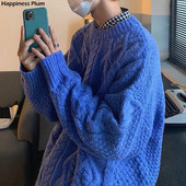 Φθινοπωρινό Χειμωνιάτικο Πλεκτό Πουλόβερ Εξωτερικό Φόρεμα Ανδρικό με λαιμόκοψη Loose Harajuku Ugly Πουλόβερ Αγόρι Πουλόβερ Ανδρικά Ανδρικά ρούχα Oversize