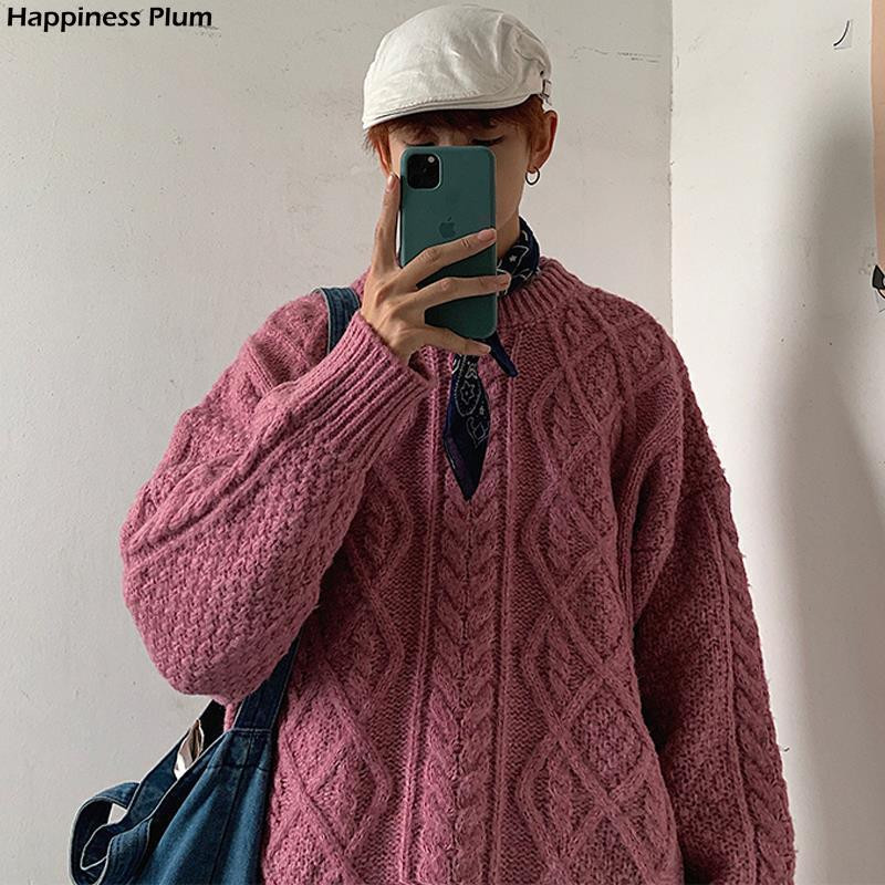 Φθινοπωρινό Χειμωνιάτικο Πλεκτό Πουλόβερ Εξωτερικό Φόρεμα Ανδρικό με λαιμόκοψη Loose Harajuku Ugly Πουλόβερ Αγόρι Πουλόβερ Ανδρικά Ανδρικά ρούχα Oversize