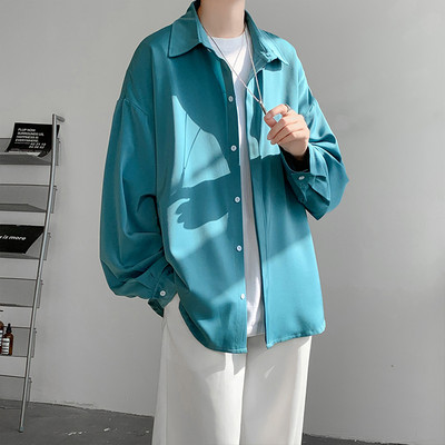 Korea moodsad jääsiidist särgid meestele 2023. aasta kevadsuvi ühevärvilised pikkade varrukatega vabaaja avara, mugava nööbiga särk 5XL-M