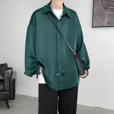 Korea moodsad jääsiidist särgid meestele 2023. aasta kevadsuvi ühevärvilised pikkade varrukatega vabaaja avara, mugava nööbiga särk 5XL-M