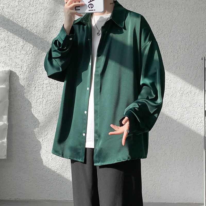 Korea moodsad jääsiidist särgid meestele 2023. aasta kevadsuvi ühevärvilised pikkade varrukatega vabaaja avara, mugava nööbiga särk 5XL-M