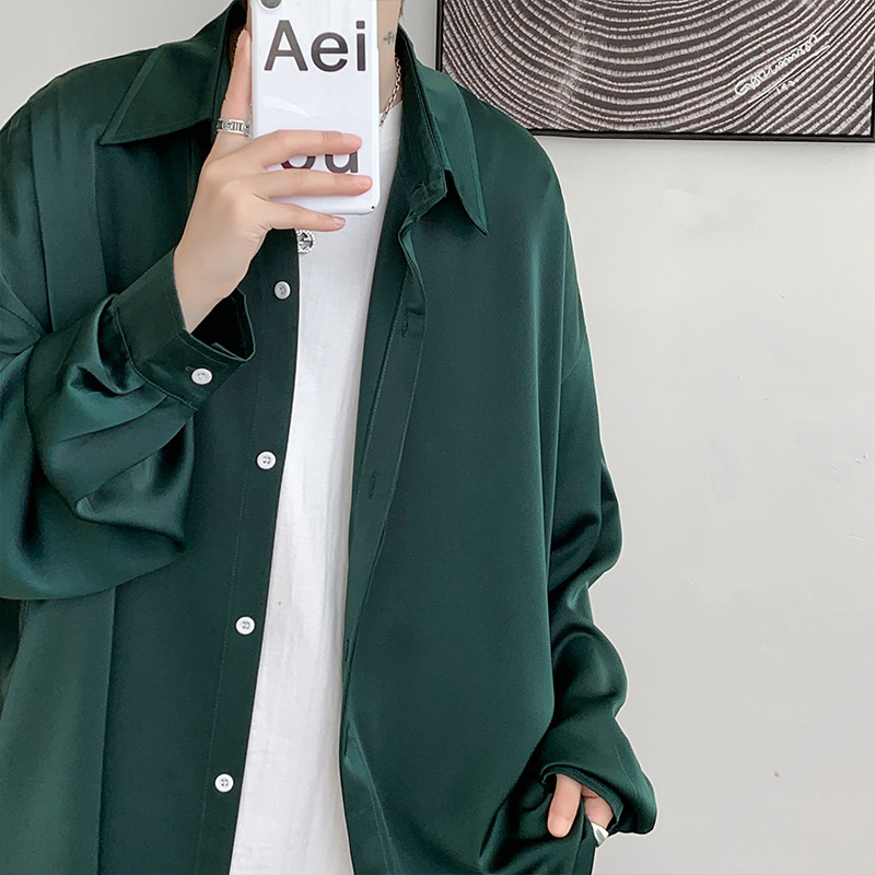 Korea moodsad jääsiidist särgid meestele 2023. aasta kevadsuvi ühevärvilised pikkade varrukatega vabaaja avara, mugava nööbiga särk 5XL-M