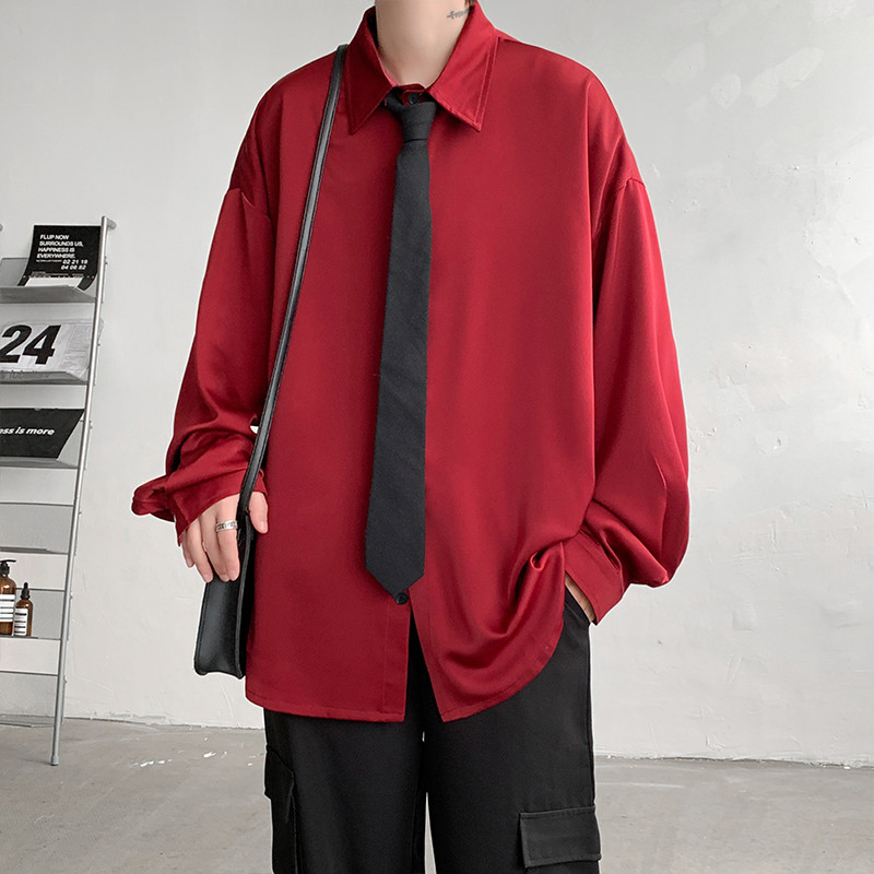 Korea moodsad jääsiidist särgid meestele 2023. aasta kevadsuvi ühevärvilised pikkade varrukatega vabaaja avara, mugava nööbiga särk 5XL-M