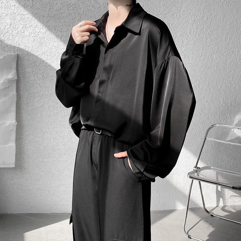 Korea moodsad jääsiidist särgid meestele 2023. aasta kevadsuvi ühevärvilised pikkade varrukatega vabaaja avara, mugava nööbiga särk 5XL-M