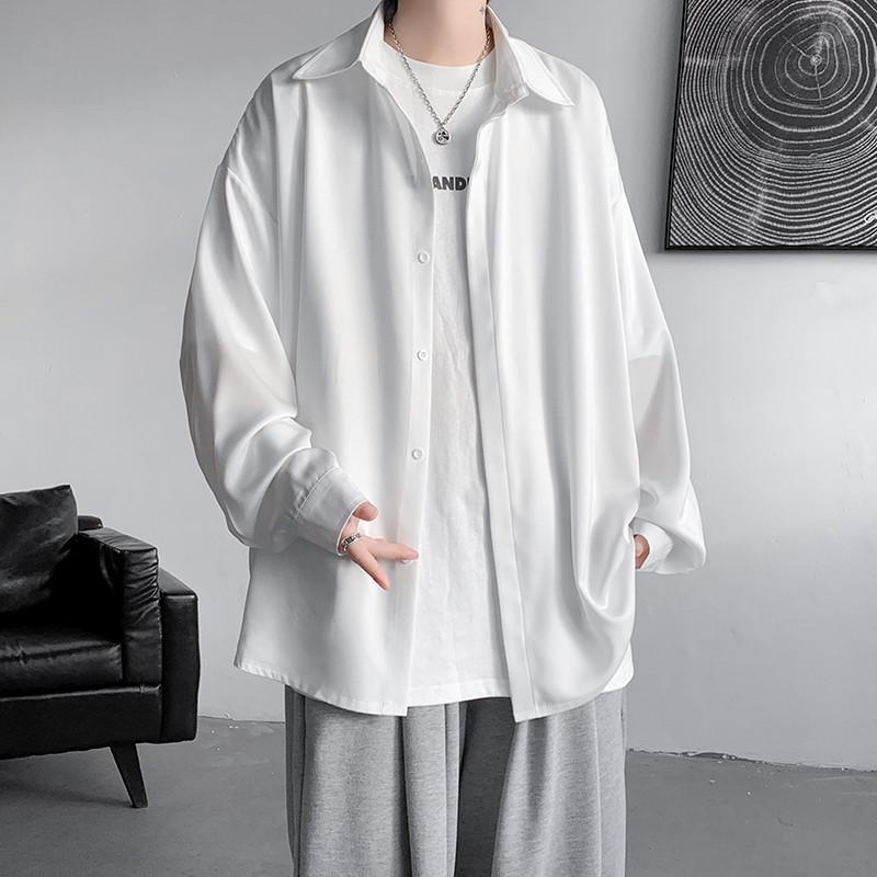 Korea moodsad jääsiidist särgid meestele 2023. aasta kevadsuvi ühevärvilised pikkade varrukatega vabaaja avara, mugava nööbiga särk 5XL-M