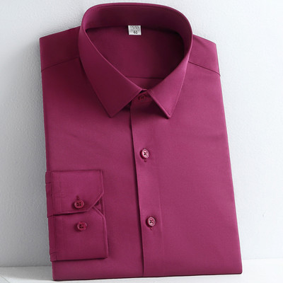 Meeste veniv sile pikkade varrukatega soliidne kleit-särk ilma taskuta Mugavad kortsudeta standardsärgid