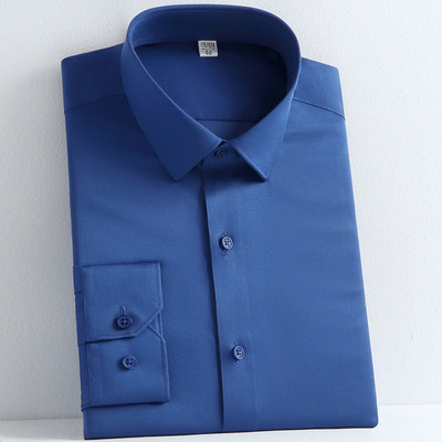 Meeste veniv sile pikkade varrukatega soliidne kleit-särk ilma taskuta Mugavad kortsudeta standardsärgid