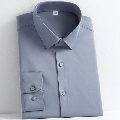 Meeste veniv sile pikkade varrukatega soliidne kleit-särk ilma taskuta Mugavad kortsudeta standardsärgid