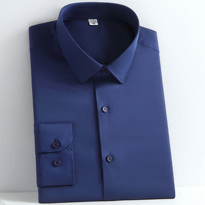 Meeste veniv sile pikkade varrukatega soliidne kleit-särk ilma taskuta Mugavad kortsudeta standardsärgid