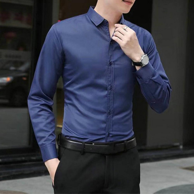 Egyszínű ing Formális férfi üzleti ing hosszú ujjú öltöny ing Slim Fit férfi társasági alkalmi üzleti ingek Férfi blézer ing