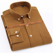 Nööpkraega Meeste särk vabaaja soe vaba aeg Solid meeste velvetist särgid pikkade varrukatega hästi istuvad meeste riided pruun 2020 uus