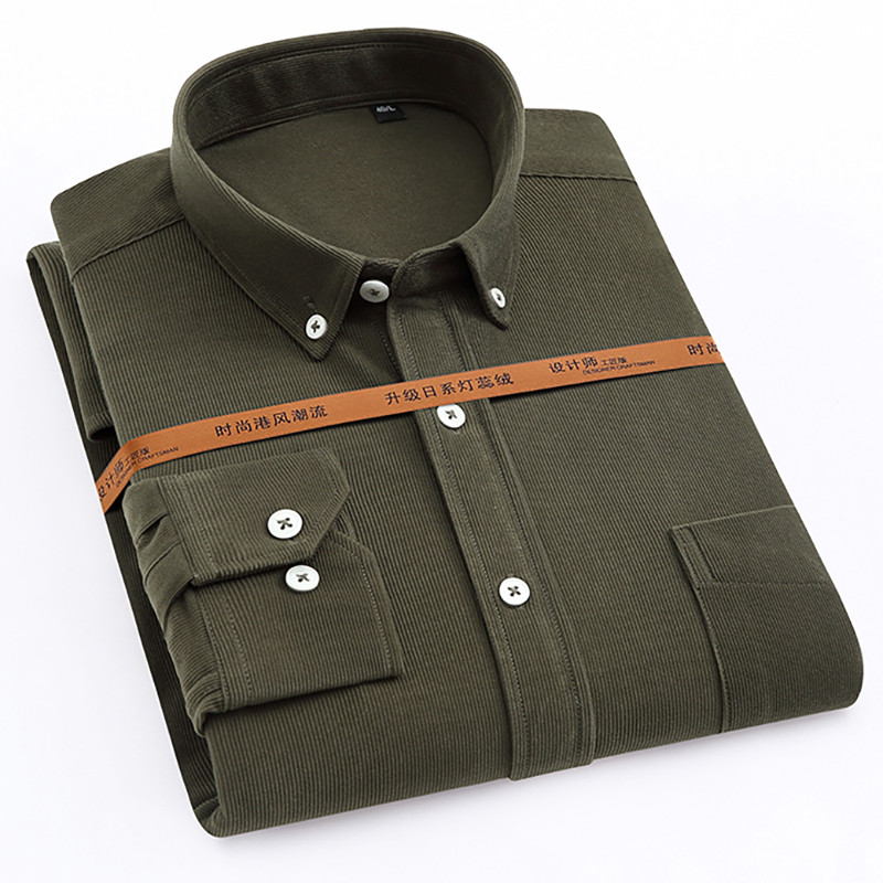 Nööpkraega Meeste särk vabaaja soe vaba aeg Solid meeste velvetist särgid pikkade varrukatega hästi istuvad meeste riided pruun 2020 uus