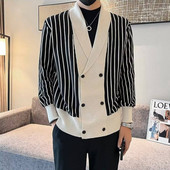 Uusima disainiga meeste moodne kaherealine kardigan Meeste talvekampsun Luksuslik triibuline kudum Meeste mantel Sobiv kardigan