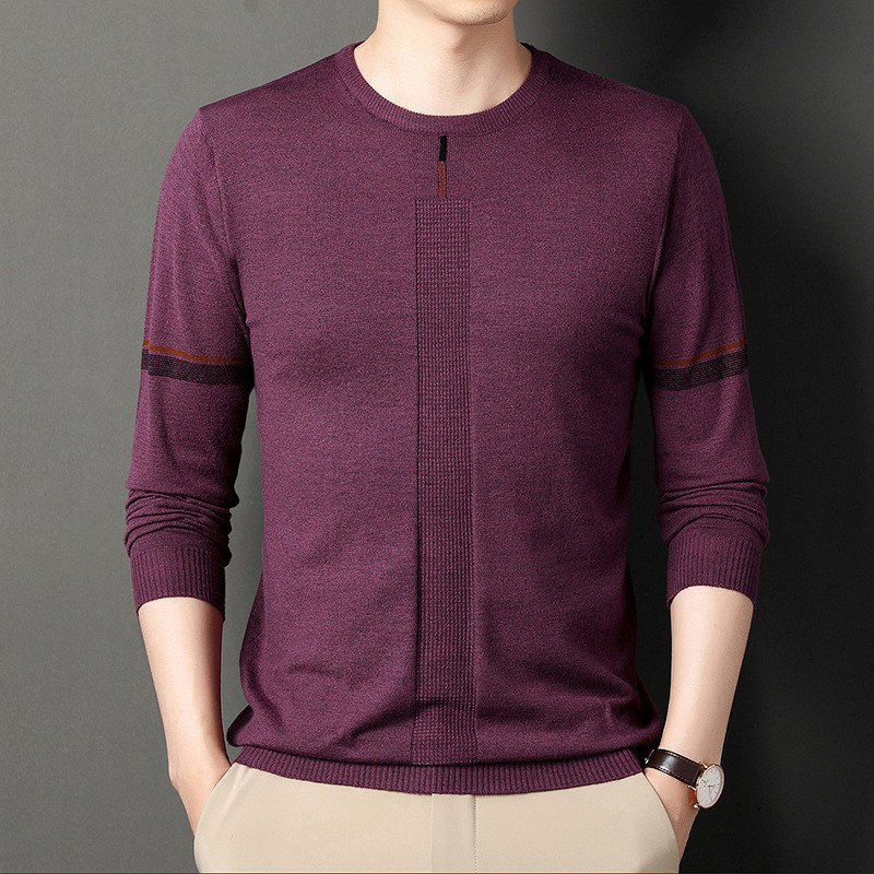 BROWON 2023 φθινοπωρινά μαύρα πουλόβερ Ανδρικά ριγέ, στρογγυλά μακρυμάνικα ζακάρ πουλόβερ με ύφανση Ανδρικά ρούχα καθημερινής ηλικίας