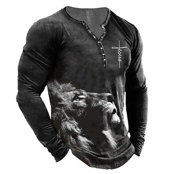 Animal T-Shirt Ανδρικά γραφικά T-shirts Βαμβακερά 3D print Μπλουζάκια Henley μακρυμάνικα μπλουζάκια με λαιμόκοψη V υπερμεγέθη ανδρικά μπλουζάκια καλοκαιρινά