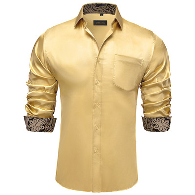 Luksuslik veniv, satiin hõbedane soliidsed särgid meestele pikkade varrukatega valge sinine punane pulmapeokleit särk pluus meeste rõivad