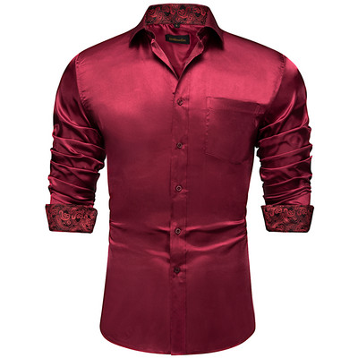 Luksuslik veniv, satiin hõbedane soliidsed särgid meestele pikkade varrukatega valge sinine punane pulmapeokleit särk pluus meeste rõivad