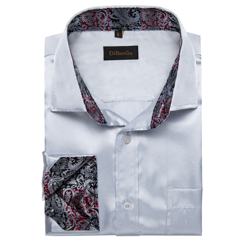 Luksuslik veniv, satiin hõbedane soliidsed särgid meestele pikkade varrukatega valge sinine punane pulmapeokleit särk pluus meeste rõivad