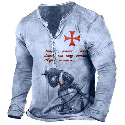 Templar Knight Vintage T-shirt za muškarce Majice kratkih rukava s grafikama Pamučne majice s 3D printom dugih rukava Henley majica Prevelika muška gornja odjeća