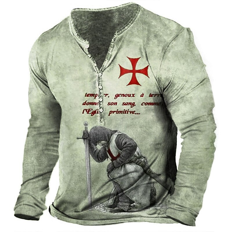 Templar Knight Vintage T-shirt za muškarce Majice kratkih rukava s grafikama Pamučne majice s 3D printom dugih rukava Henley majica Prevelika muška gornja odjeća