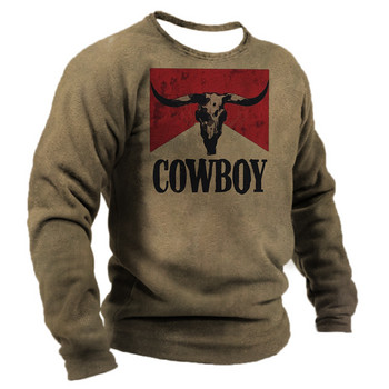 Vintage ανδρικό μπλουζάκι Western Cowboy Print Harajuku Ανδρικά ρούχα Unisex Πουλόβερ 2023 Νέα καθημερινά μακρυμάνικα μπλουζάκια