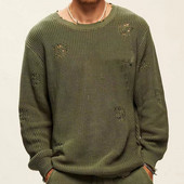 Ανοιξιάτικο φθινοπωρινό πλεκτό πουλόβερ Vintage πουλόβερ ανδρικές μπλούζες Fashion O λαιμό μακρυμάνικο μπλουζάκι Loose Vacation Casual ζακάρ μπλούζες