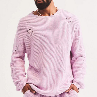 Ανοιξιάτικο φθινοπωρινό πλεκτό πουλόβερ Vintage πουλόβερ ανδρικές μπλούζες Fashion O λαιμό μακρυμάνικο μπλουζάκι Loose Vacation Casual ζακάρ μπλούζες