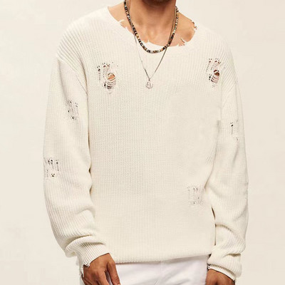 Ανοιξιάτικο φθινοπωρινό πλεκτό πουλόβερ Vintage πουλόβερ ανδρικές μπλούζες Fashion O λαιμό μακρυμάνικο μπλουζάκι Loose Vacation Casual ζακάρ μπλούζες