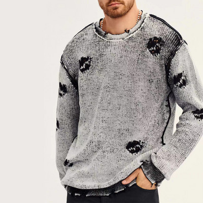 Ανοιξιάτικο φθινοπωρινό πλεκτό πουλόβερ Vintage πουλόβερ ανδρικές μπλούζες Fashion O λαιμό μακρυμάνικο μπλουζάκι Loose Vacation Casual ζακάρ μπλούζες