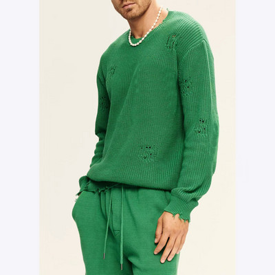 Ανοιξιάτικο φθινοπωρινό πλεκτό πουλόβερ Vintage πουλόβερ ανδρικές μπλούζες Fashion O λαιμό μακρυμάνικο μπλουζάκι Loose Vacation Casual ζακάρ μπλούζες