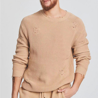 Ανοιξιάτικο φθινοπωρινό πλεκτό πουλόβερ Vintage πουλόβερ ανδρικές μπλούζες Fashion O λαιμό μακρυμάνικο μπλουζάκι Loose Vacation Casual ζακάρ μπλούζες