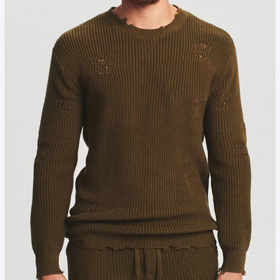 Ανοιξιάτικο φθινοπωρινό πλεκτό πουλόβερ Vintage πουλόβερ ανδρικές μπλούζες Fashion O λαιμό μακρυμάνικο μπλουζάκι Loose Vacation Casual ζακάρ μπλούζες