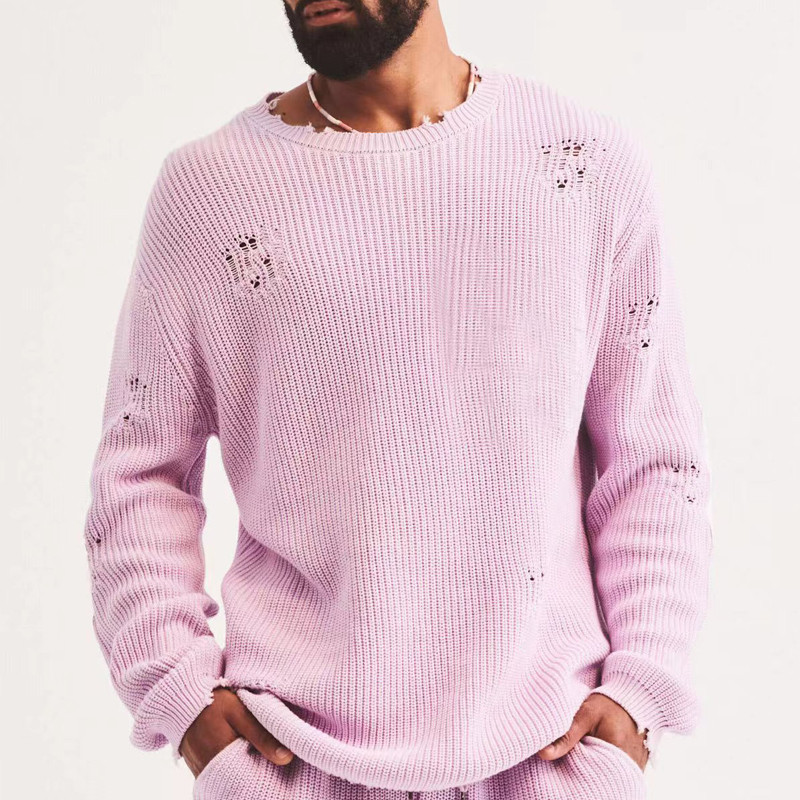 Ανοιξιάτικο φθινοπωρινό πλεκτό πουλόβερ Vintage πουλόβερ ανδρικές μπλούζες Fashion O λαιμό μακρυμάνικο μπλουζάκι Loose Vacation Casual ζακάρ μπλούζες