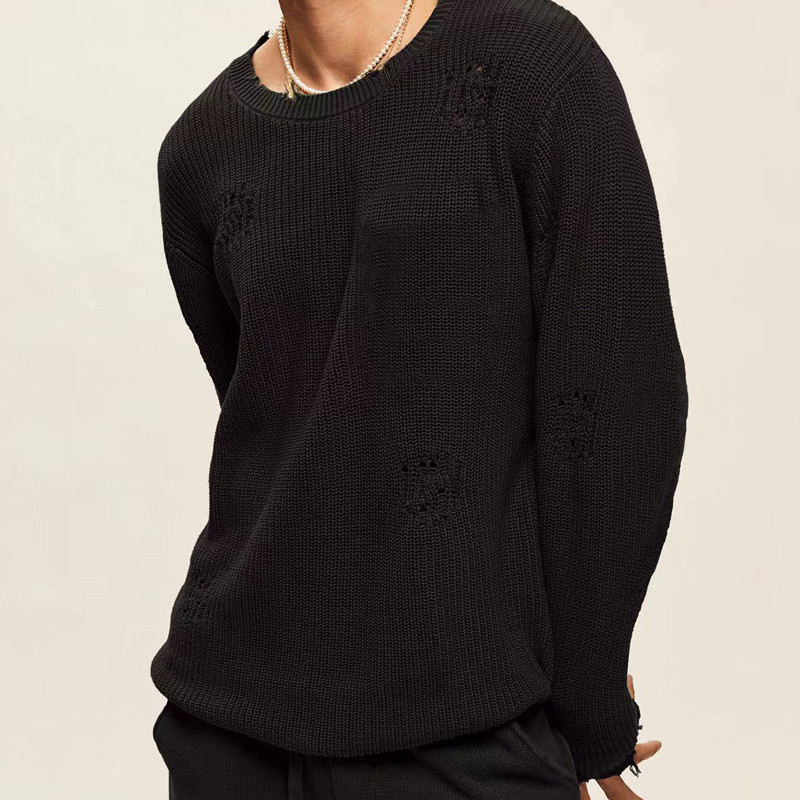 Ανοιξιάτικο φθινοπωρινό πλεκτό πουλόβερ Vintage πουλόβερ ανδρικές μπλούζες Fashion O λαιμό μακρυμάνικο μπλουζάκι Loose Vacation Casual ζακάρ μπλούζες
