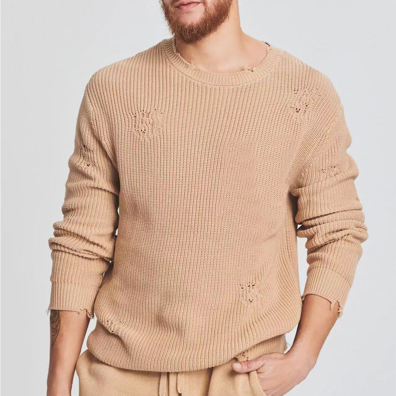 Ανοιξιάτικο φθινοπωρινό πλεκτό πουλόβερ Vintage πουλόβερ ανδρικές μπλούζες Fashion O λαιμό μακρυμάνικο μπλουζάκι Loose Vacation Casual ζακάρ μπλούζες