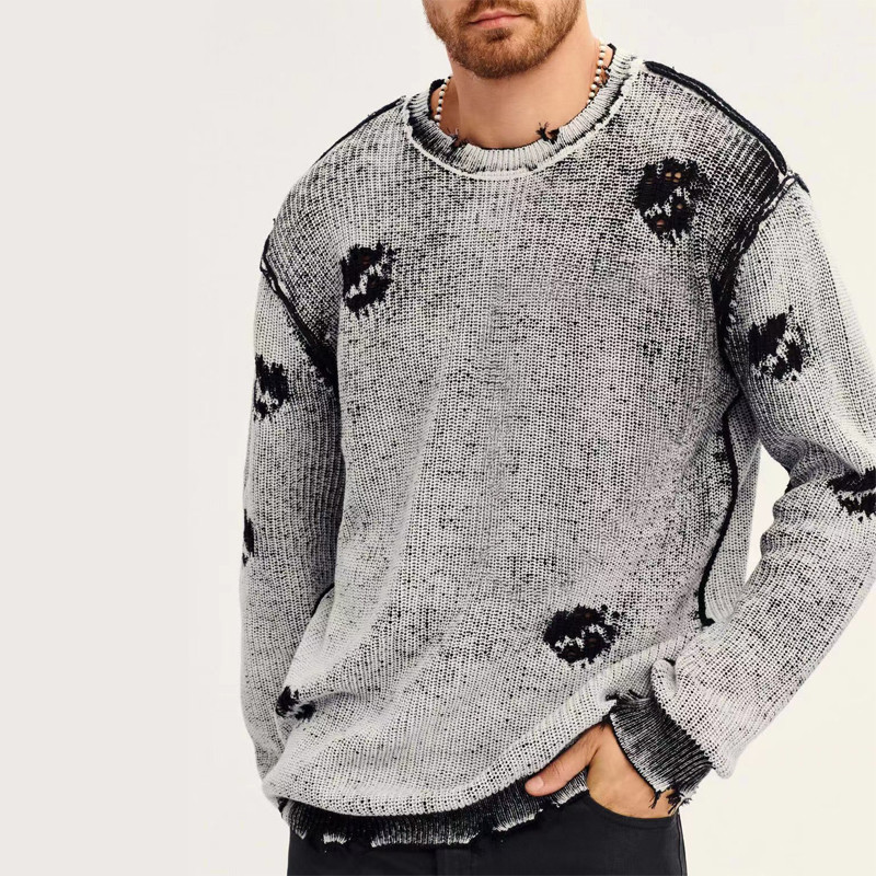 Ανοιξιάτικο φθινοπωρινό πλεκτό πουλόβερ Vintage πουλόβερ ανδρικές μπλούζες Fashion O λαιμό μακρυμάνικο μπλουζάκι Loose Vacation Casual ζακάρ μπλούζες